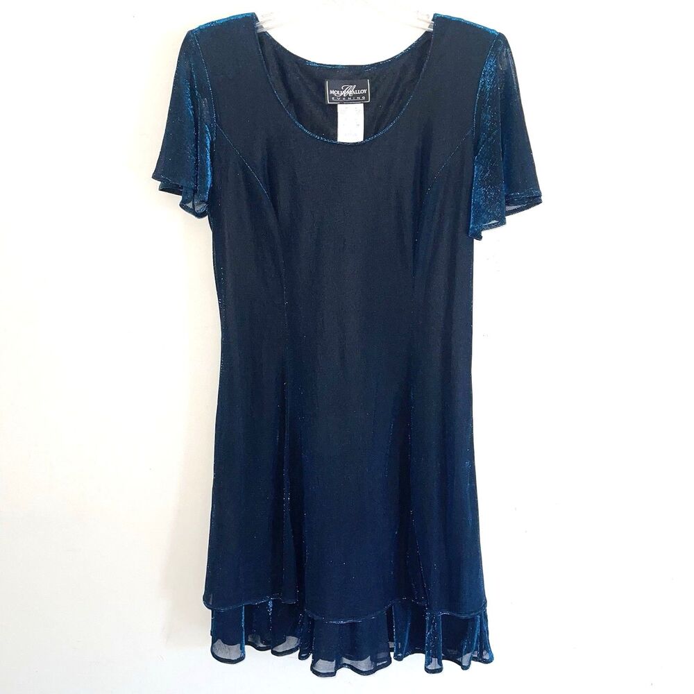 Vintage 90s Molly Malloy Evening Iridiscent Blue Dress Size 12 Semi Sheer